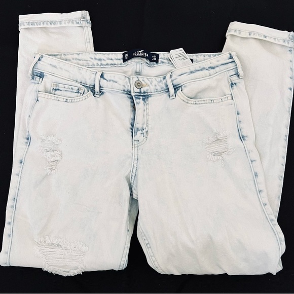 Hollister Low Rise Super Skinny Light Wash Blue Denim Jeans Distressed 13 - Picture 5 of 7